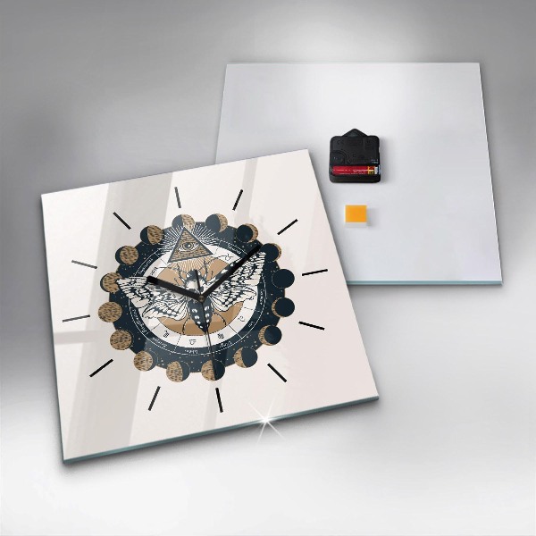 Ceas pătrat de perete din sticlă Fazele lunii și ochiul