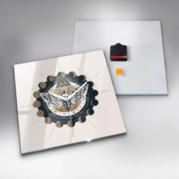 Ceas pătrat de perete din sticlă Fazele lunii și ochiul