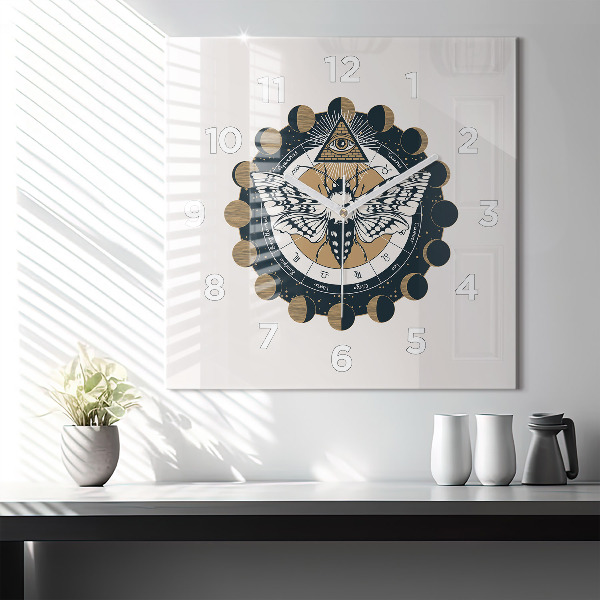Ceas pătrat de perete din sticlă Fazele lunii și ochiul