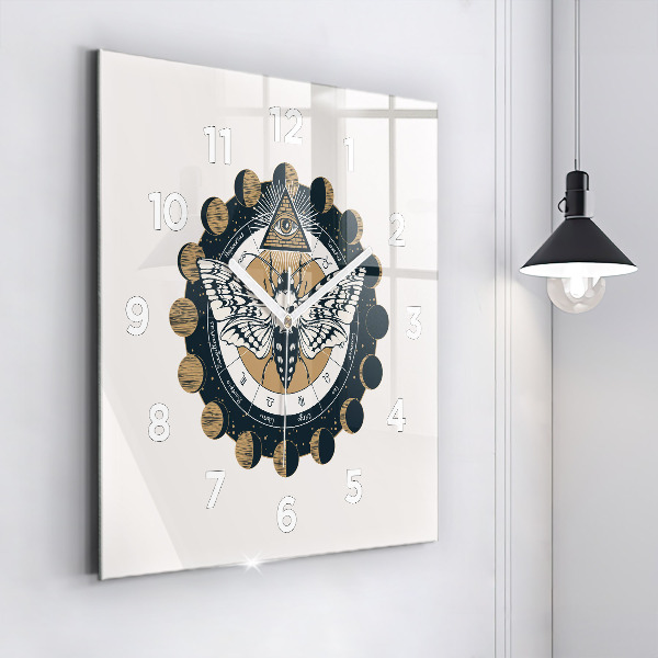 Ceas pătrat de perete din sticlă Fazele lunii și ochiul