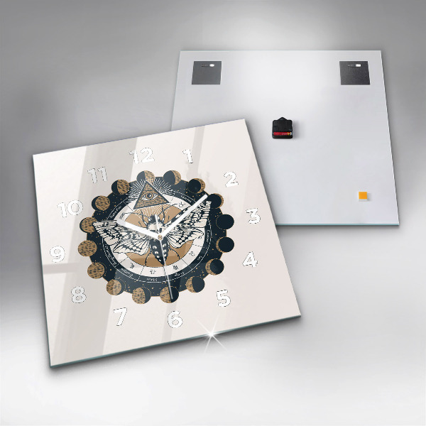 Ceas pătrat de perete din sticlă Fazele lunii și ochiul