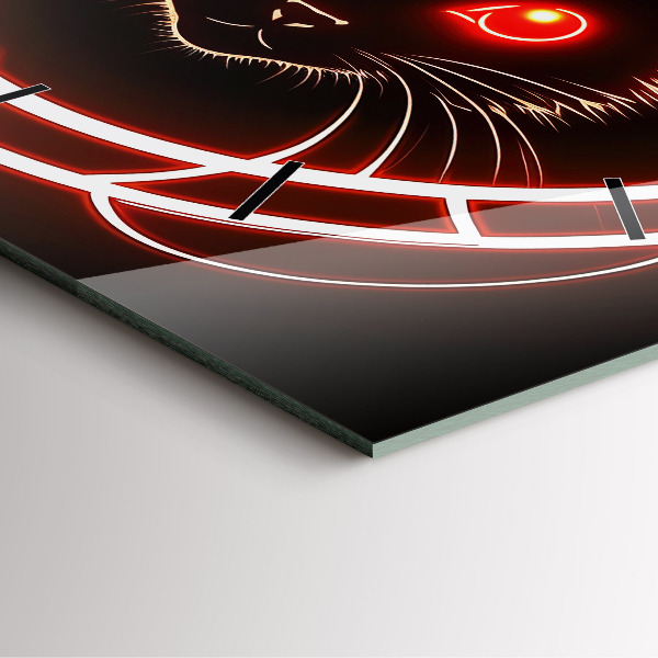 Ceas pătrat de perete din sticlă Pisica cu ochii roșii