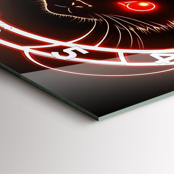 Ceas pătrat de perete din sticlă Pisica cu ochii roșii