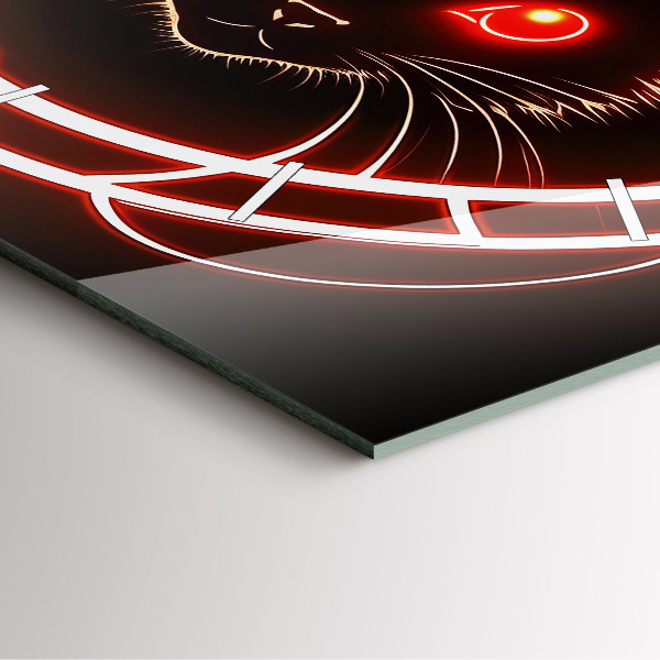 Ceas pătrat de perete din sticlă Pisica cu ochii roșii