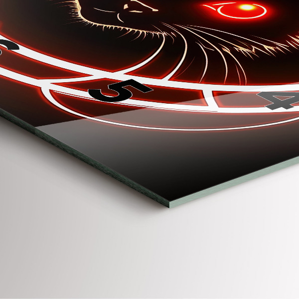 Ceas pătrat de perete din sticlă Pisica cu ochii roșii