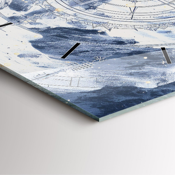 Ceas pătrat de perete din sticlă Desene albastre