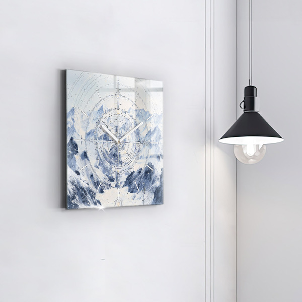 Ceas pătrat de perete din sticlă Desene albastre