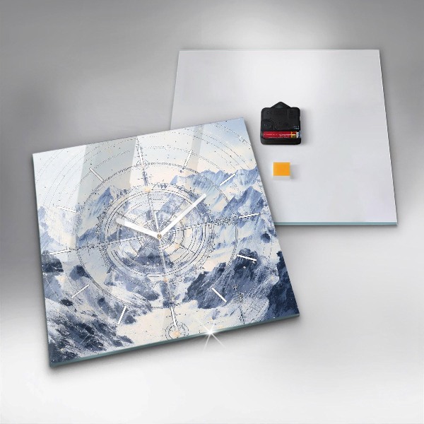 Ceas pătrat de perete din sticlă Desene albastre