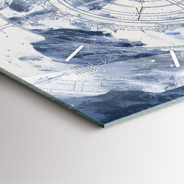 Ceas pătrat de perete din sticlă Desene albastre