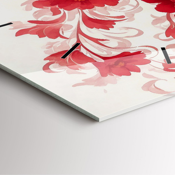 Ceas pătrat de perete din sticlă Flori roșii