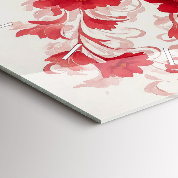 Ceas pătrat de perete din sticlă Flori roșii