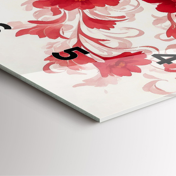 Ceas pătrat de perete din sticlă Flori roșii