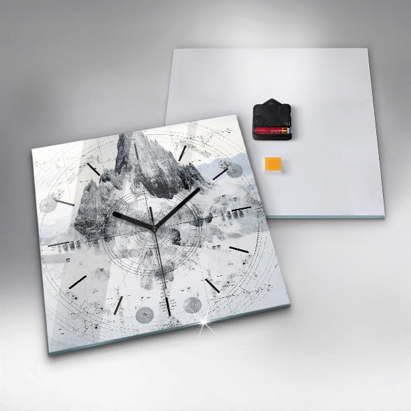 Ceas pătrat de perete din sticlă Munți de desene animate