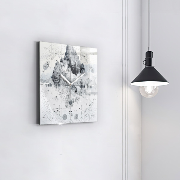 Ceas pătrat de perete din sticlă Munți de desene animate