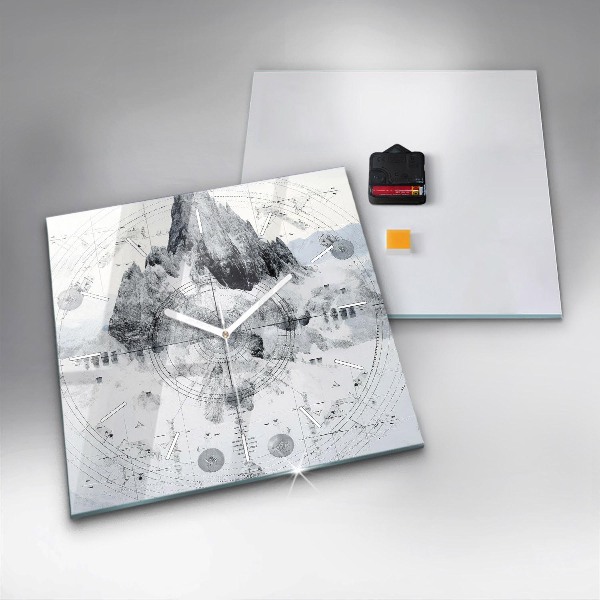 Ceas pătrat de perete din sticlă Munți de desene animate