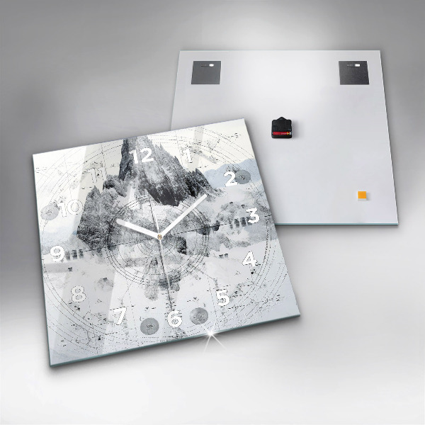 Ceas pătrat de perete din sticlă Munți de desene animate