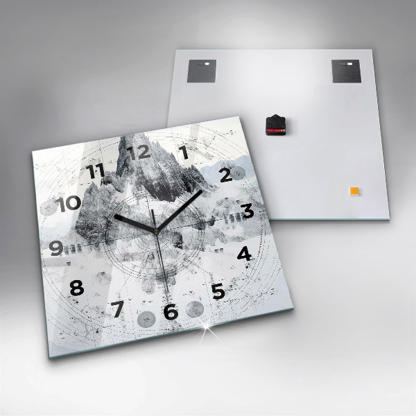 Ceas pătrat de perete din sticlă Munți de desene animate