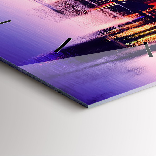 Ceas pătrat de perete din sticlă Panorama de seara a orasului