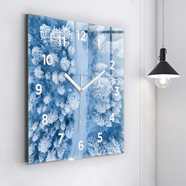 Ceas pătrat de perete din sticlă Pădure dintr-o dronă