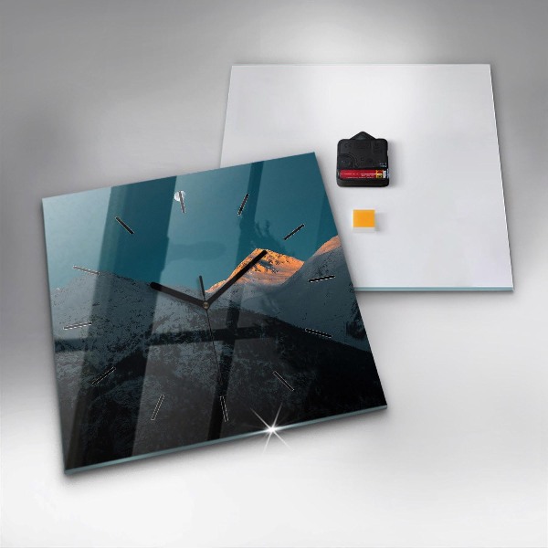 Ceas pătrat de perete din sticlă Apus de soare la munte