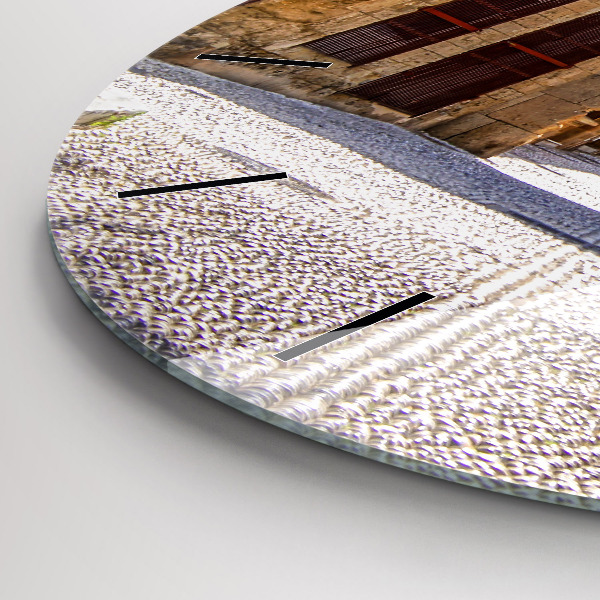 Ceas rotund de perete din sticlă Strada pitoreasca din Rodos