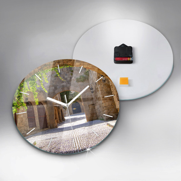 Ceas rotund de perete din sticlă Strada pitoreasca din Rodos
