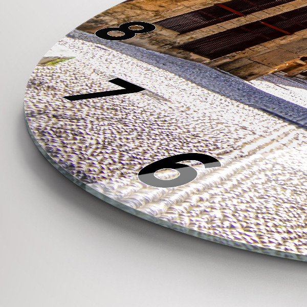 Ceas rotund de perete din sticlă Strada pitoreasca din Rodos