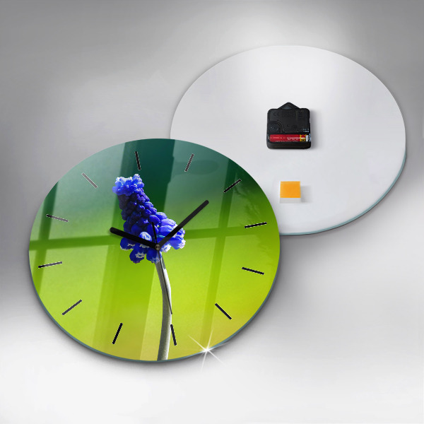 Ceas rotund de perete din sticlă Flori albastre