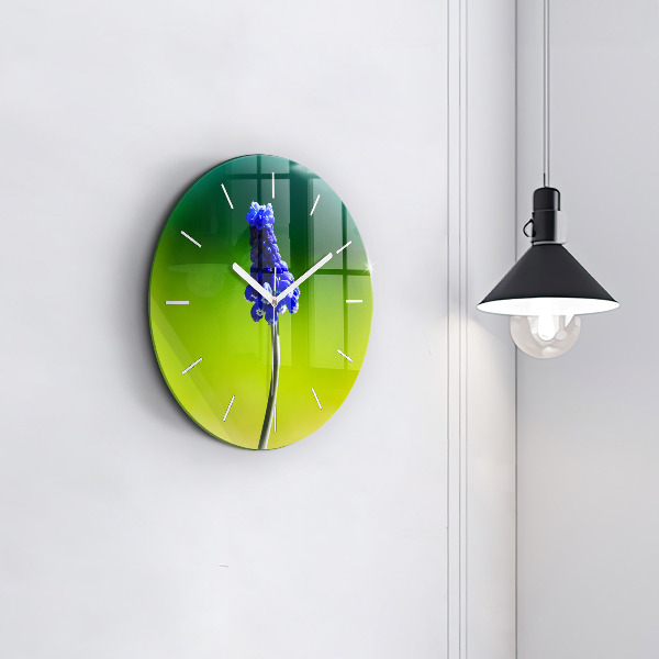 Ceas rotund de perete din sticlă Flori albastre