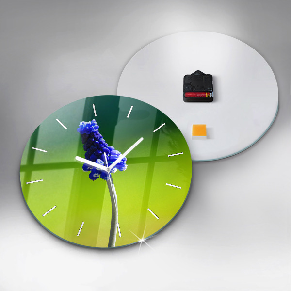 Ceas rotund de perete din sticlă Flori albastre
