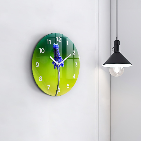 Ceas rotund de perete din sticlă Flori albastre