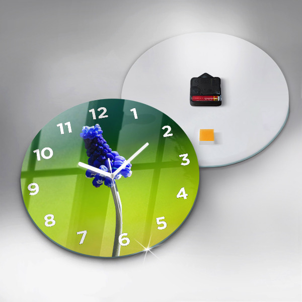 Ceas rotund de perete din sticlă Flori albastre