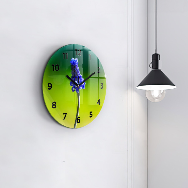 Ceas rotund de perete din sticlă Flori albastre