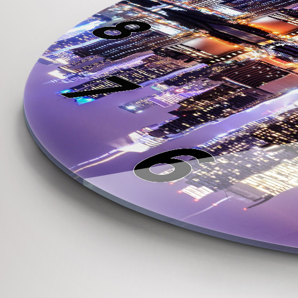 Ceas rotund de perete din sticlă Orașul New York noaptea