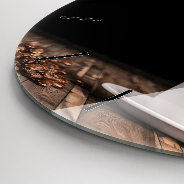 Ceas rotund de perete din sticlă O ceașcă de cafea fierbinte