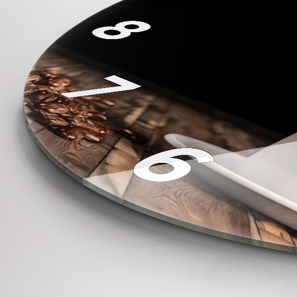 Ceas rotund de perete din sticlă O ceașcă de cafea fierbinte