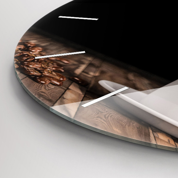 Ceas rotund de perete din sticlă O ceașcă de cafea fierbinte