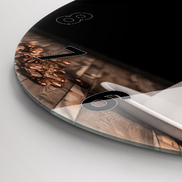 Ceas rotund de perete din sticlă O ceașcă de cafea fierbinte