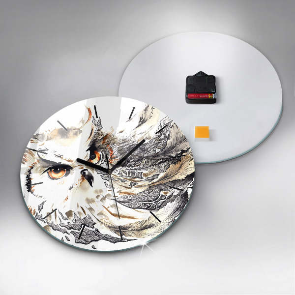 Ceas rotund de perete din sticlă Bufniță simbol al înțelepciunii