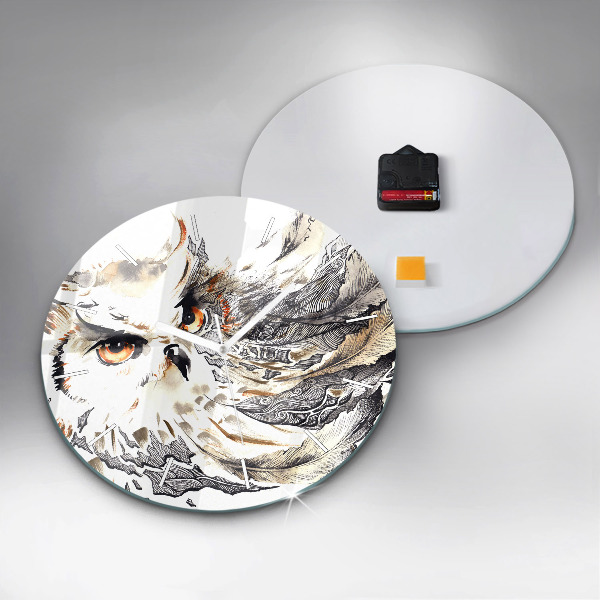 Ceas rotund de perete din sticlă Bufniță simbol al înțelepciunii