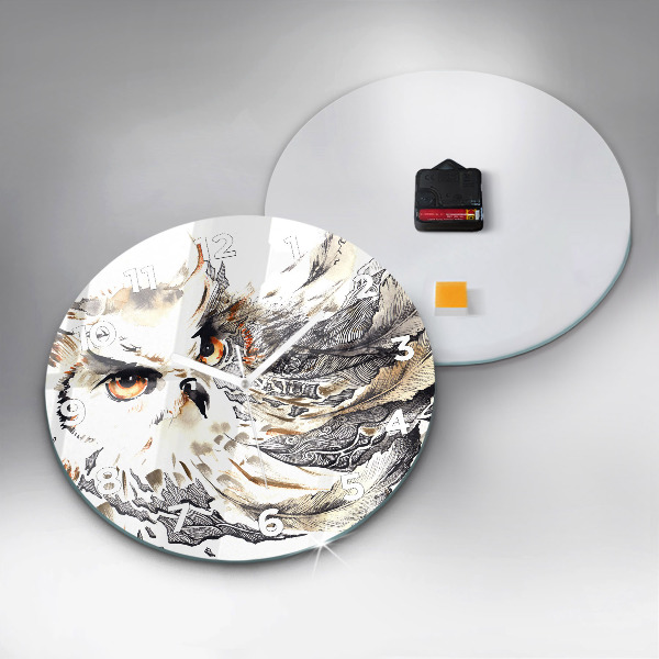 Ceas rotund de perete din sticlă Bufniță simbol al înțelepciunii