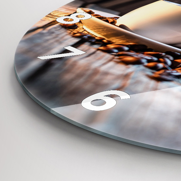 Ceas rotund de perete din sticlă O ceașcă de cafea