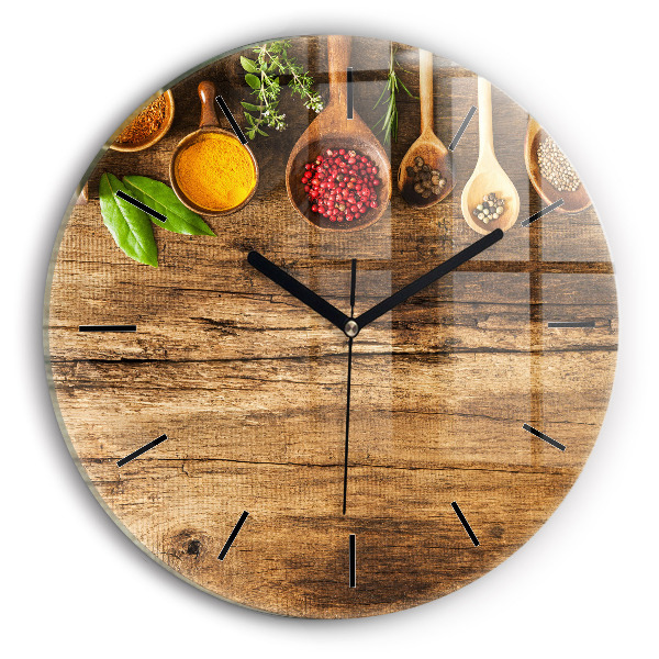 Ceas rotund de perete din sticlă Linguri de condimente