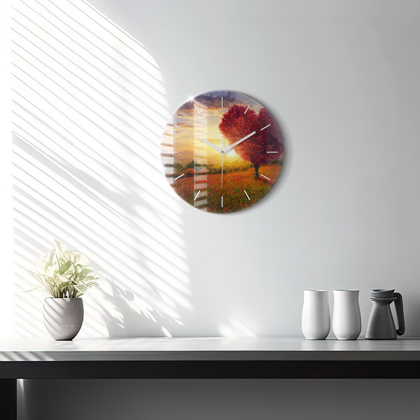 Ceas rotund de perete din sticlă Arborele inimii iubirii