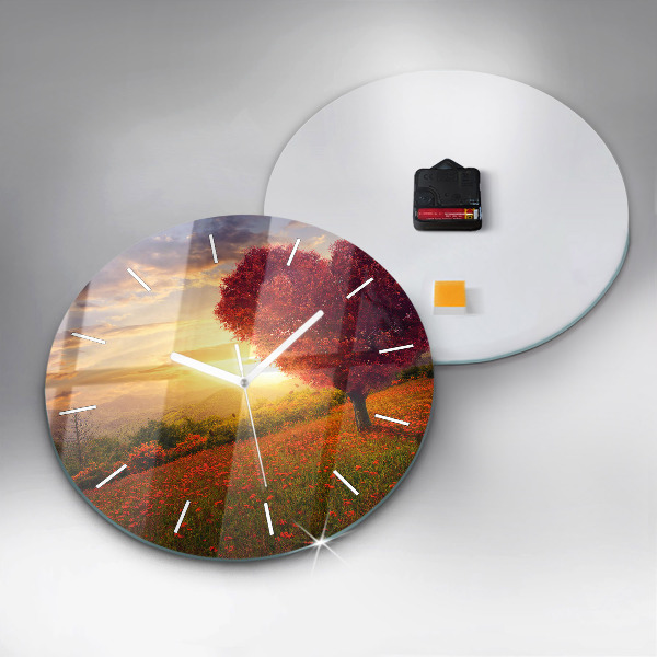 Ceas rotund de perete din sticlă Arborele inimii iubirii
