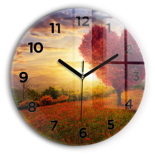 Ceas rotund de perete din sticlă Arborele inimii iubirii