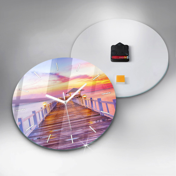 Ceas rotund de perete din sticlă Pod în port seara