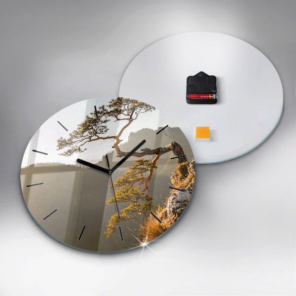 Ceas rotund de perete din sticlă Un copac în munți