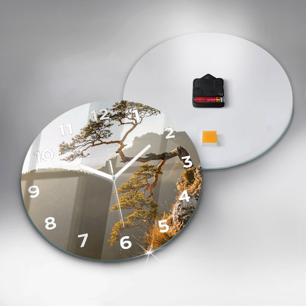 Ceas rotund de perete din sticlă Un copac în munți