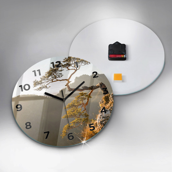 Ceas rotund de perete din sticlă Un copac în munți